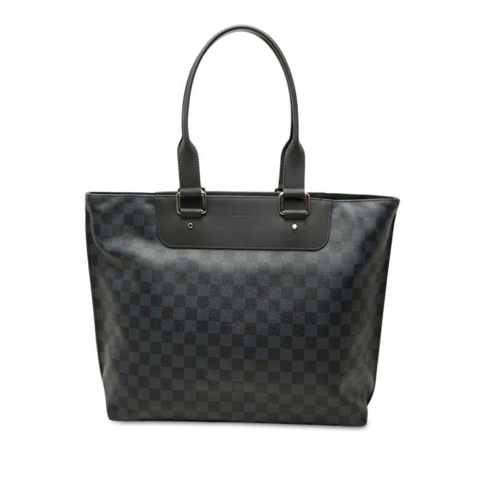 Louis Vuitton Damier Cobalt Cabas Voyage Tote Bag N41397 Navy Black Leather M...